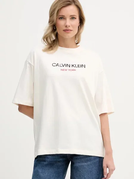 Tričko Calvin Klein Jeans béžové