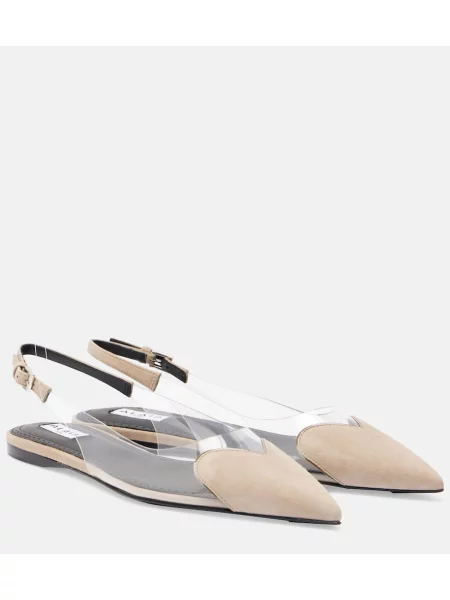 Balerini Alaïa din piele de căprioară slingback bej