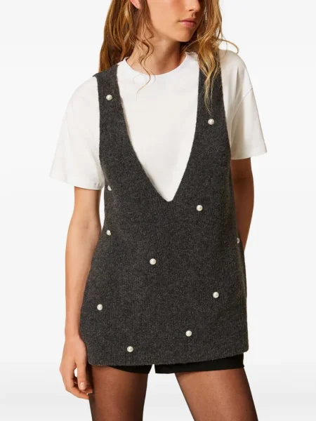 Tricou Twinset cu decolteu în V gri