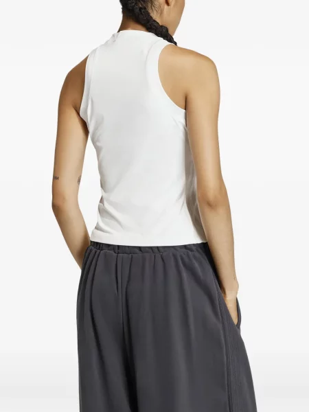 Top Adidas cu decolteu rotund cu dungi cu umerii deschiși negru