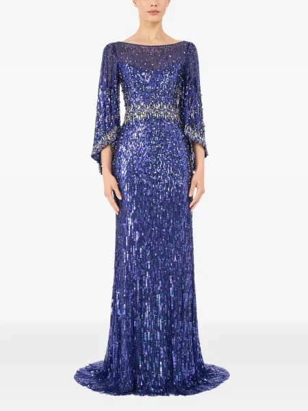 Rochie maxi Jenny Packham lungă de costum albastru
