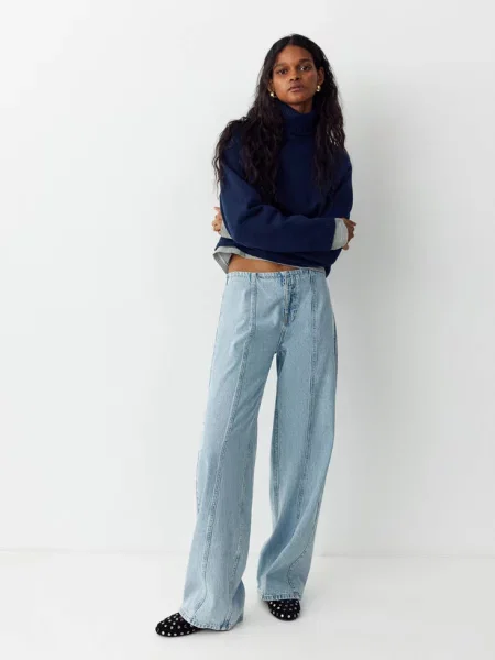 Jeansy wide leg z przeszyciem jasnoniebieski Teen 40 MANGO TEEN