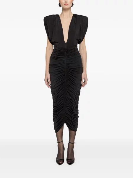 Rochie midi Nissa cu volane până la genunchi de costum negru
