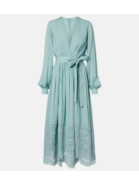 Rochie midi Elie Saab de mătase până la genunchi de costum albastru