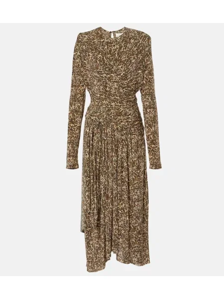 Sukienka maxi Isabel Marant z nadrukiem w panterkę drapowana brązowa