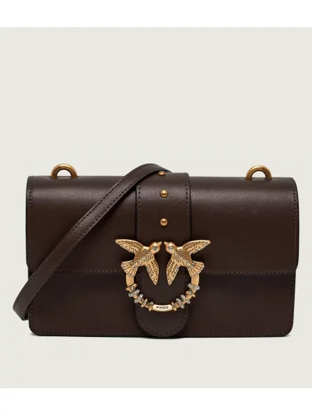 Pinko De piele geantă pe umăr Love One Mini maro