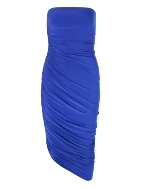 Rochie Norma Kamali drapată de costum albastru