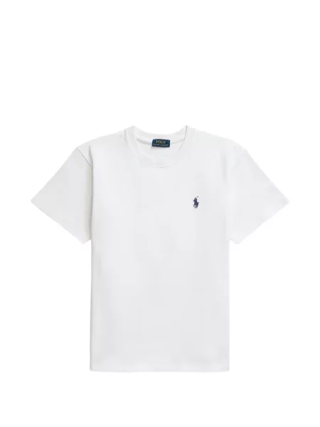 Вълнена поло тениска Polo Ralph Lauren с връзки с принт синьо