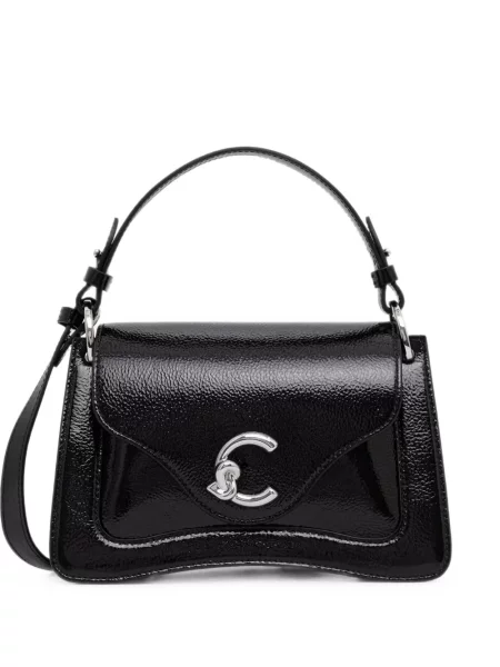 Geantă shopper Coccinelle din piele de lac cu autograf negru