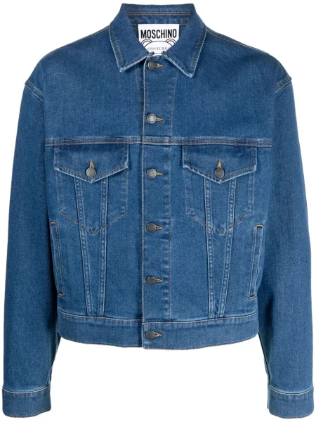 Geacă de blugi Moschino cu broderie albastru