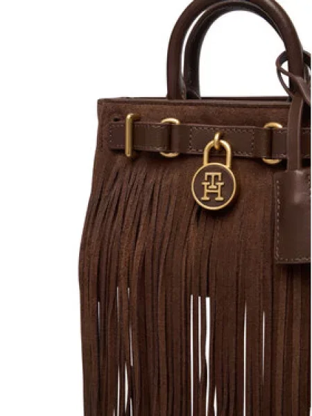 Torbica Tommy Hilfiger American Icon Micro Tote Fringes Tamno smeđa