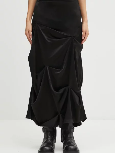 GANNI spódnica Fluid Satin Jacquard Tuck Detail Long midi prosta czarny
