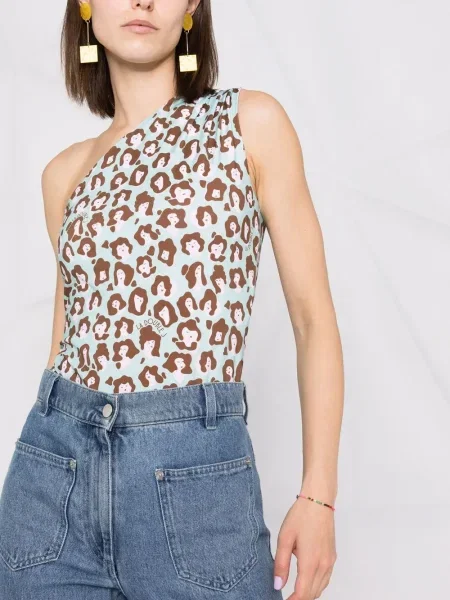 Top La Doublej cu imagine cu model leopard cu un umăr gol
