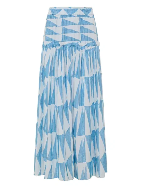 Fusta maxi Pearl & Caviar cu perle cu imprimeu geometric albastru