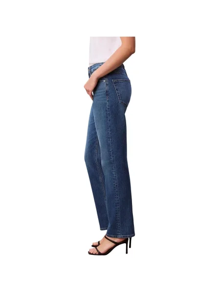 Blugi drepți Calvin Klein Jeans cu talie înaltă albastru