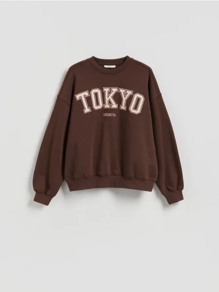 Reserved Hanorac cu text brodat maro-închis maro