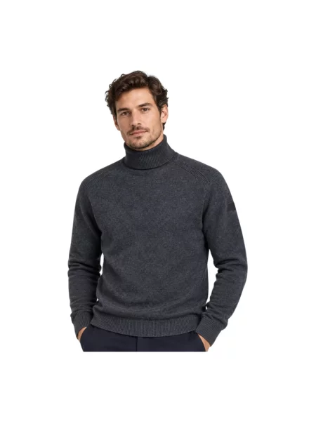 Dzianinowy sweter z golfem Rrd do golfa niebieski