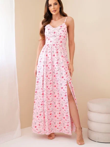 Rochie maxi Kesi Włoski cu bretele roz