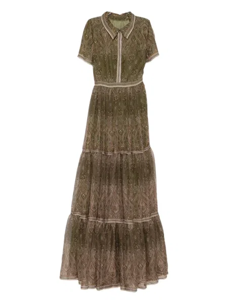 Rochie maxi Miau By Clara Rotescu cu imagine cu model paisley de costum verde