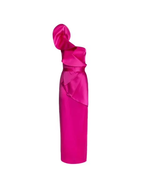 Rochie maxi Catalina cu volane cu un umăr gol roz