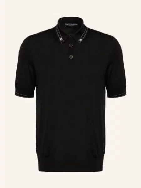 Dolce & Gabbana Dzianinowa Koszulka Polo Z Jedwabiu schwarz czarna