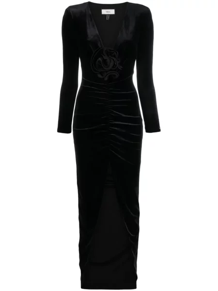 Rochie maxi Nissa de catifea cu model floral de costum negru