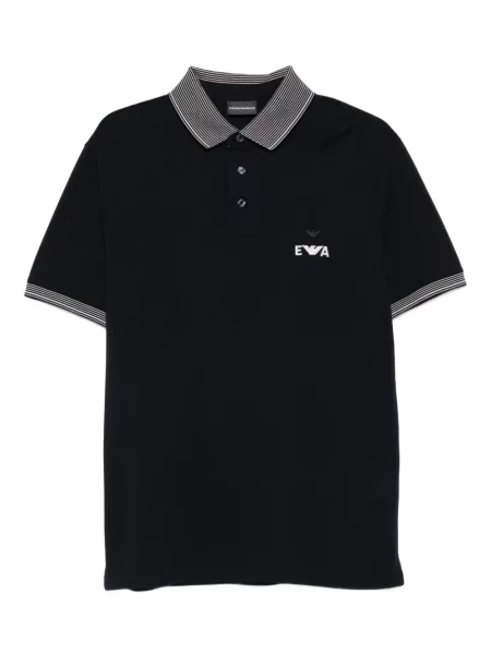 Gulerat tricou polo Emporio Armani cu dungi cu autograf albastru