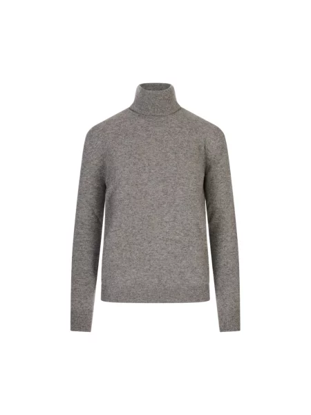 Lniany sweter z golfem Jil Sander szary