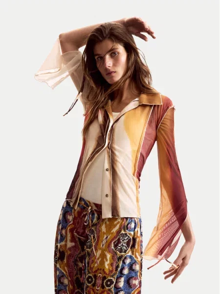 Desigual Blúzka M. Christian Lacroix hnedá / koňaková / horčicová / ako vlna biela