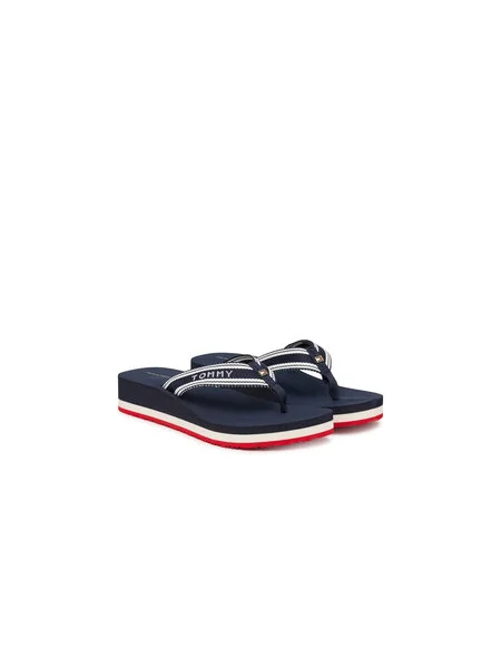 TOMMY HILFIGER Ujjelválasztó-pántos szandál tengerészkék / fehér kék