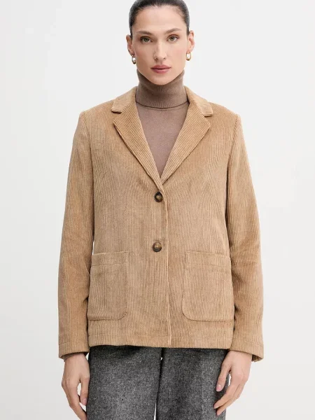 United Colors of Benetton sacou din velur un singur rand de uni maro