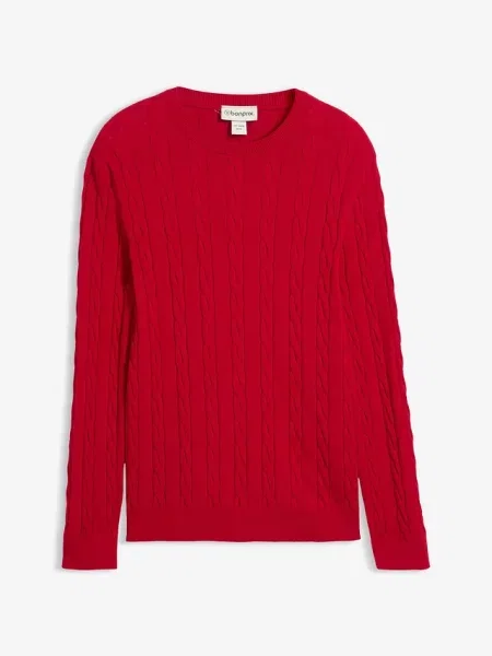 Cienki sweter ze wzorem w warkocze czerwony