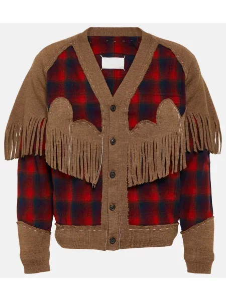 Cardigan Maison Margiela cu franjuri de lână în carouri