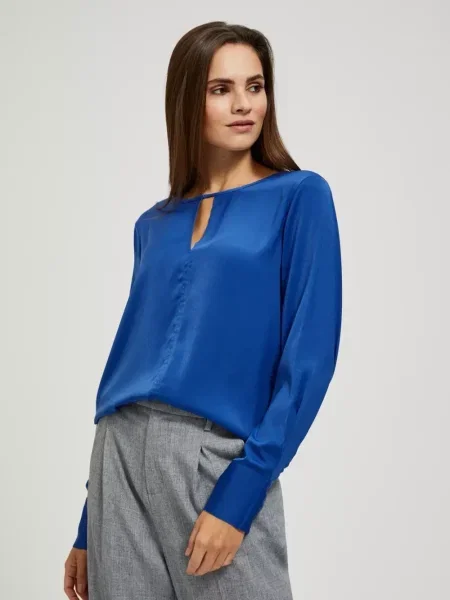 Cămașă Moodo cu mâneci lungi lungă cu decolteu în V albastru