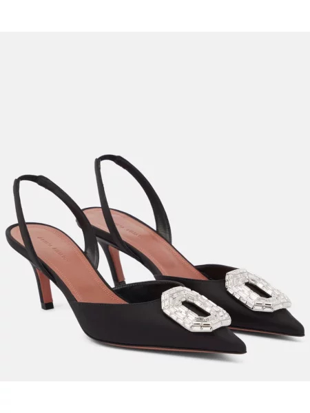 Pantofi cu toc Amina Muaddi din satin slingback negru