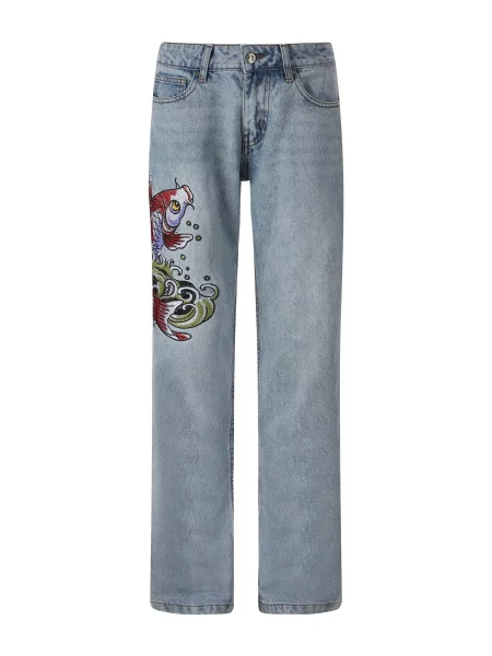 Ed Hardy Jeans Koi Wave albastru deschis / verde kiwi / mov lavandă / bordeaux roșu