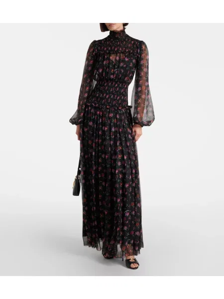 Hodvábne kvetinové oblekové maxi šaty Dolce&gabbana čierna