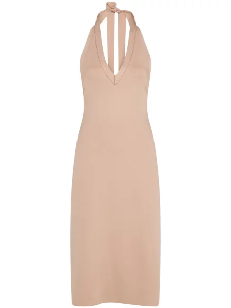 Rochie midi Ferragamo tricotate până la genunchi cu gât halter roz