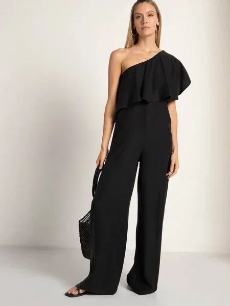 Женский однотонный комбинезон чорний