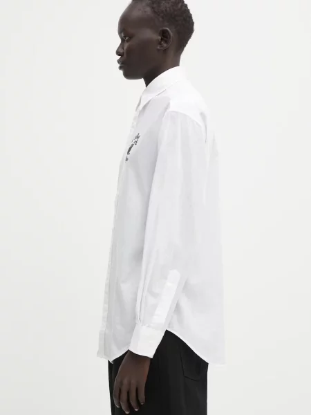 Πουκάμισο με μείγμα από λινό A Bathing Ape College άσπρο λευκό