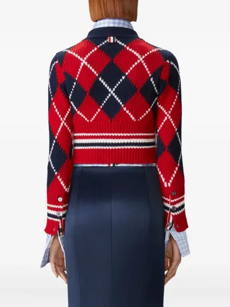 Cardigan Thom Browne cu decolteu în V cu model argyle roșu