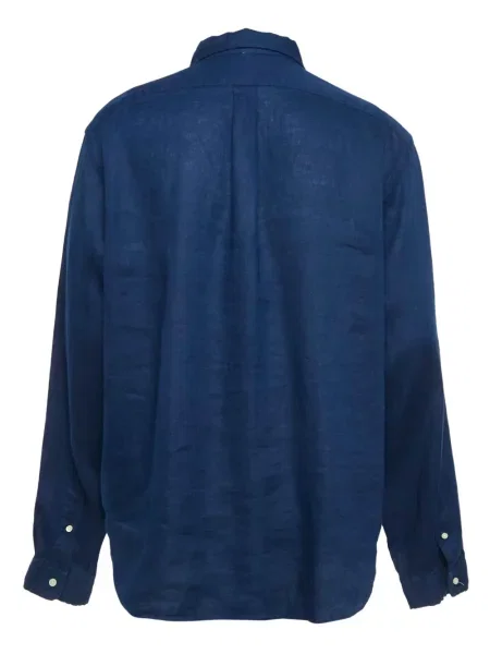 Lněná batikovaná košile Polo Ralph Lauren s oděrkami modrá
