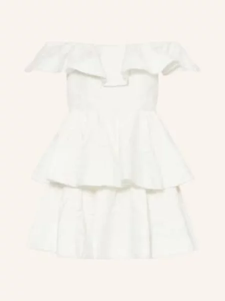 Malina Sukienka Koktajlowa Tracy Z Koronki Z Falbanami weiss biała