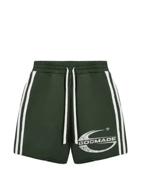 Pantaloni scurți Godmade cu dungi cu imagine verde