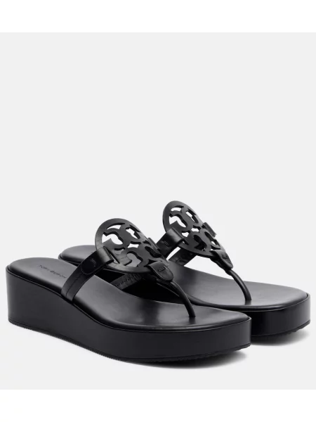 Chiloți tanga Tory Burch din piele cu platformă negru