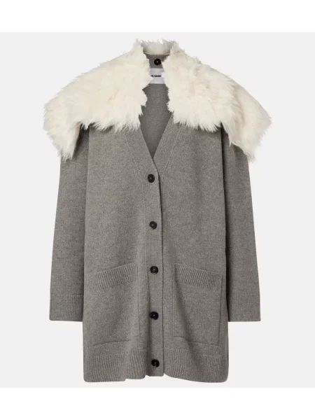 Cardigan Jil Sander de lână gri