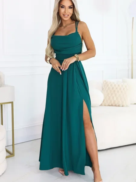 Maxi rochie maxi Numoco tip corset cu bretele verde