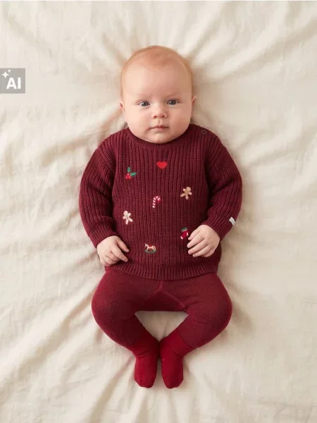 Sinsay svetr s vánočním motivem burgundy