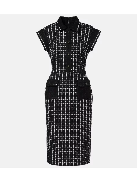 Sukienka midi Elie Saab tweedowa do kolan garniturowa czarna