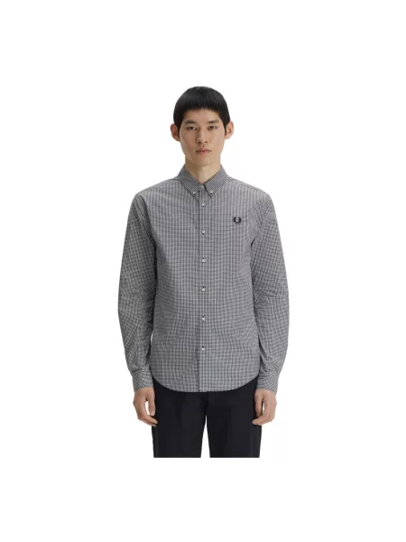 Koszula Fred Perry z kołnierzem w kratę z długim rękawem czarna